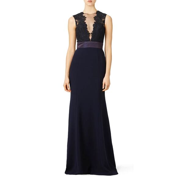 Theia Dresses & Skirts - THEIA Dramatic Lace Neck Formal Evening Gown Deep Midnight in Black Size 8